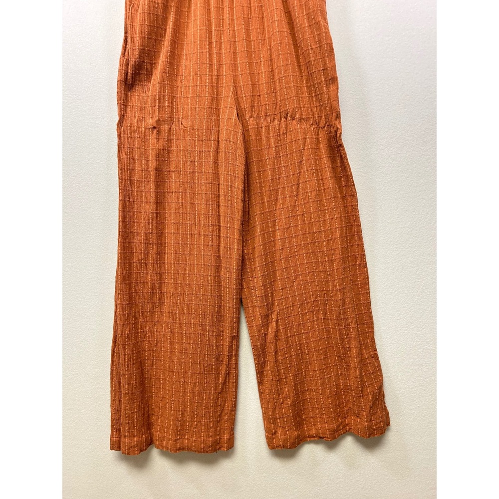 Roxy Jumpsuit Women XL Terracotta Orange Smocked Wide Leg Ruffle Strap Boho - Picture 9 of 11